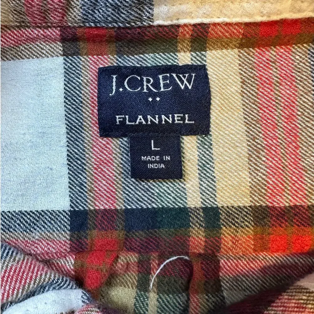 J.Crew Men’s Large Plaid Flannel Shirt Red Blue Cream 100% Cotton Button Down